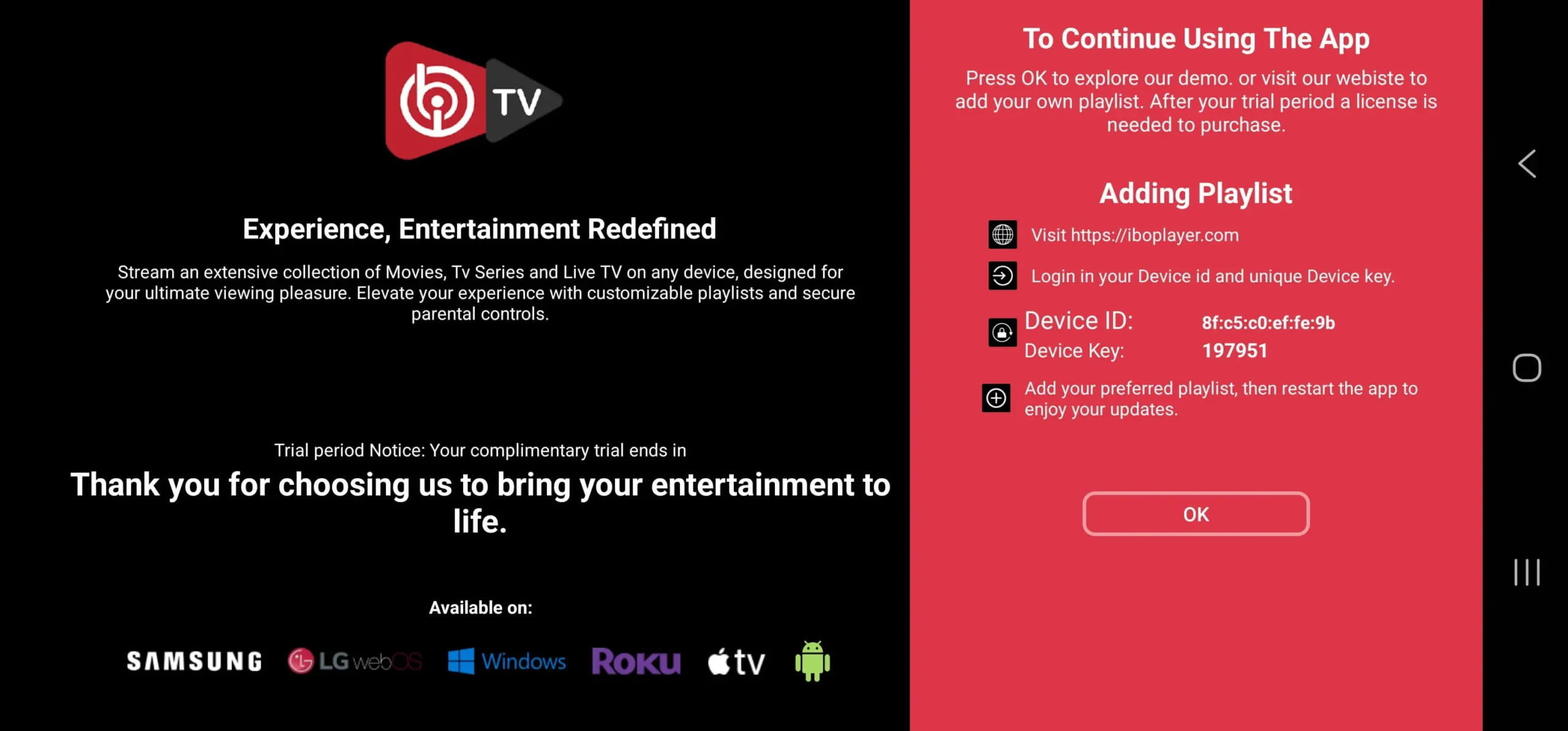 IboPlayer homescreen